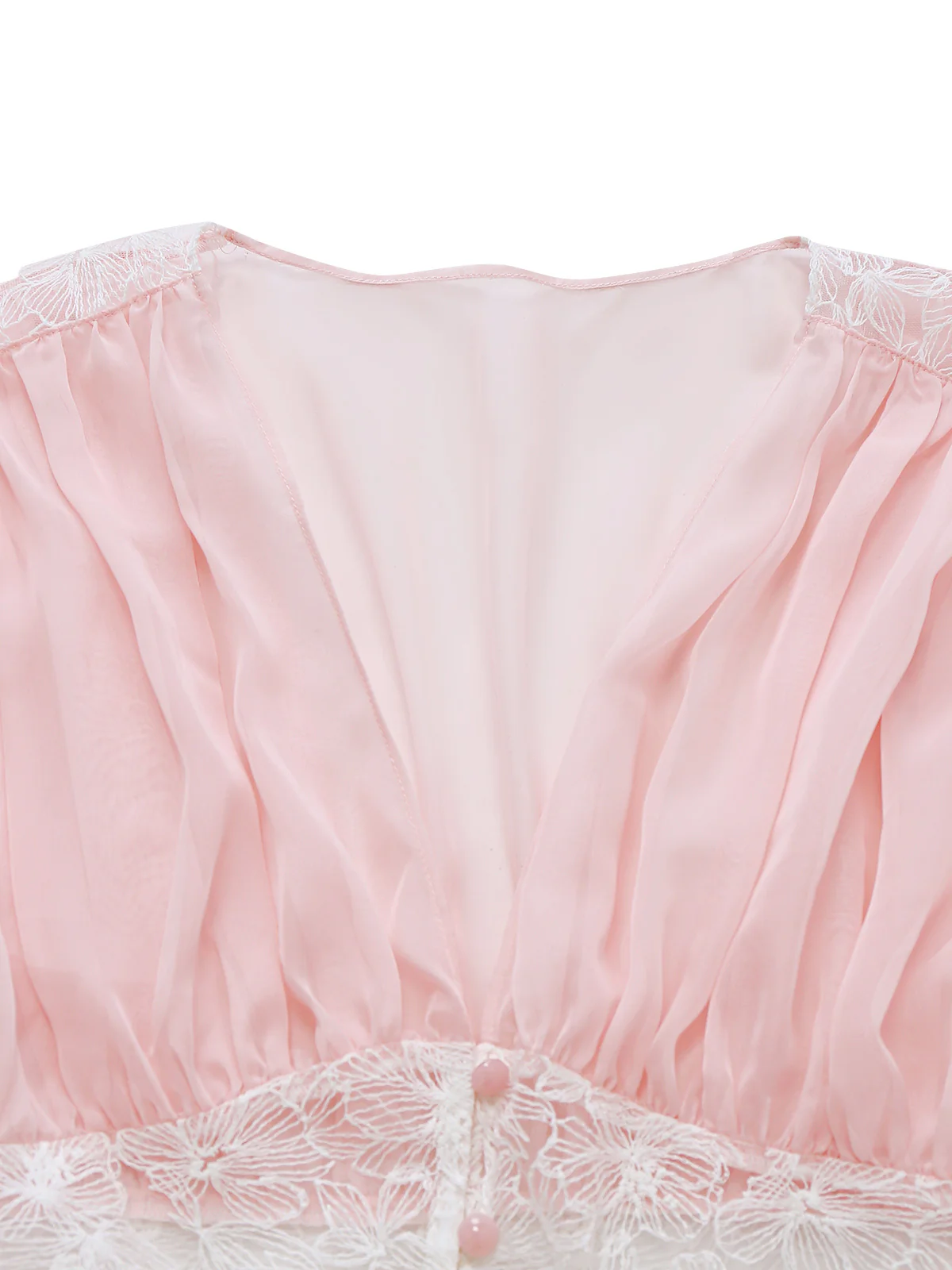 Pink 1930s Mesh Pleated Lace Waist Robe - Image 7