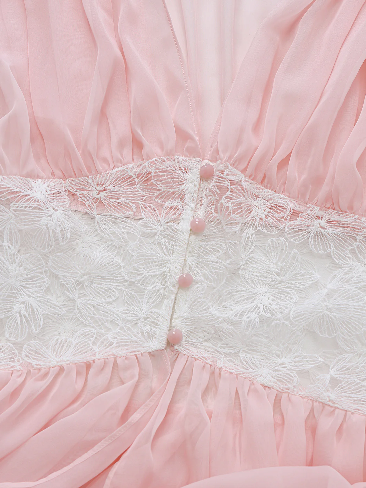 Pink 1930s Mesh Pleated Lace Waist Robe - Image 8