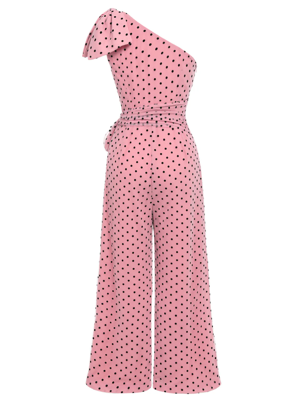 Pink 1930s Polka Dot One-shoulder Jumpsuit - Image 5