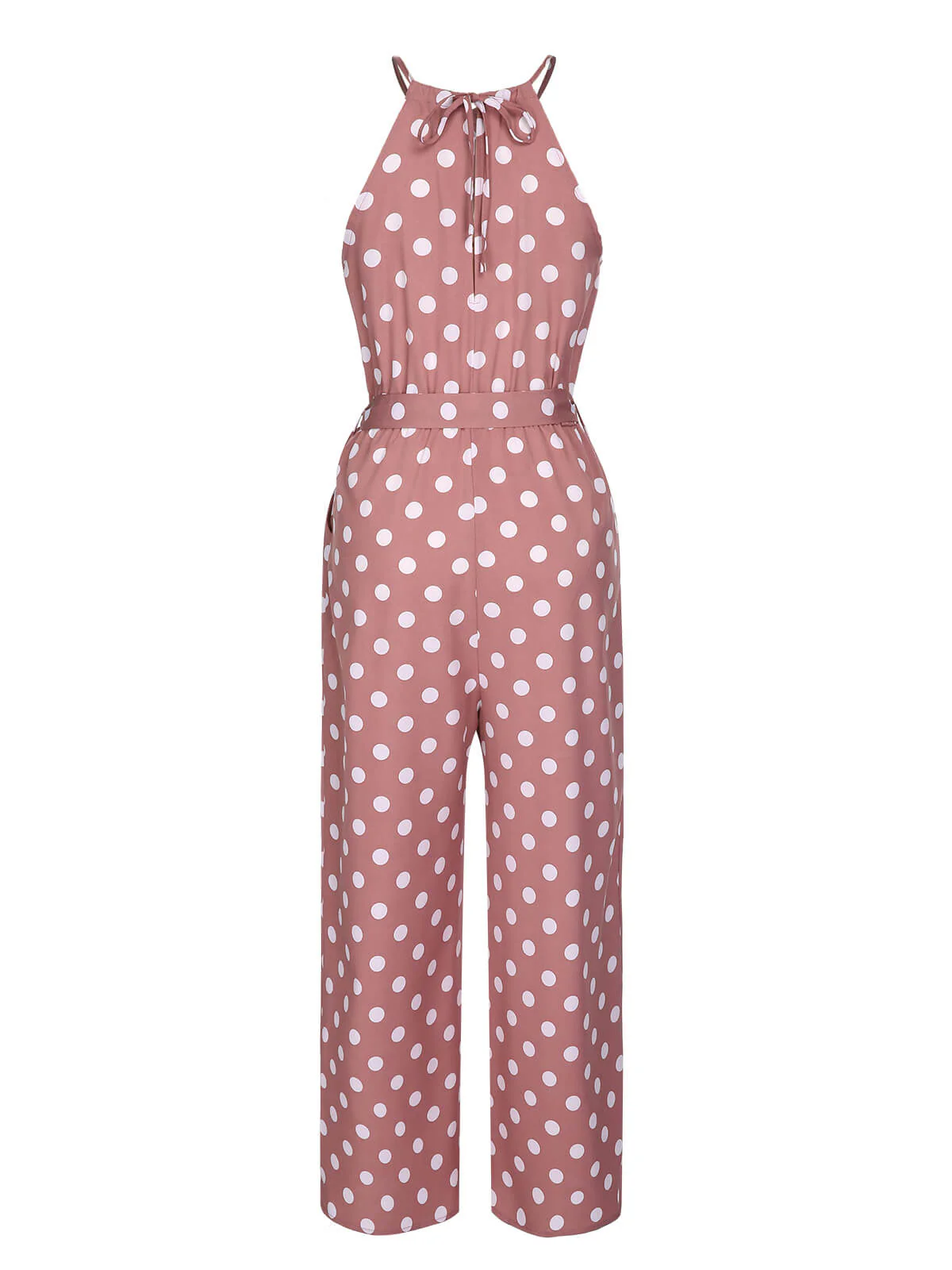 Pink 1930s Polka Dots Drawstring Halter Jumpsuit - Image 3