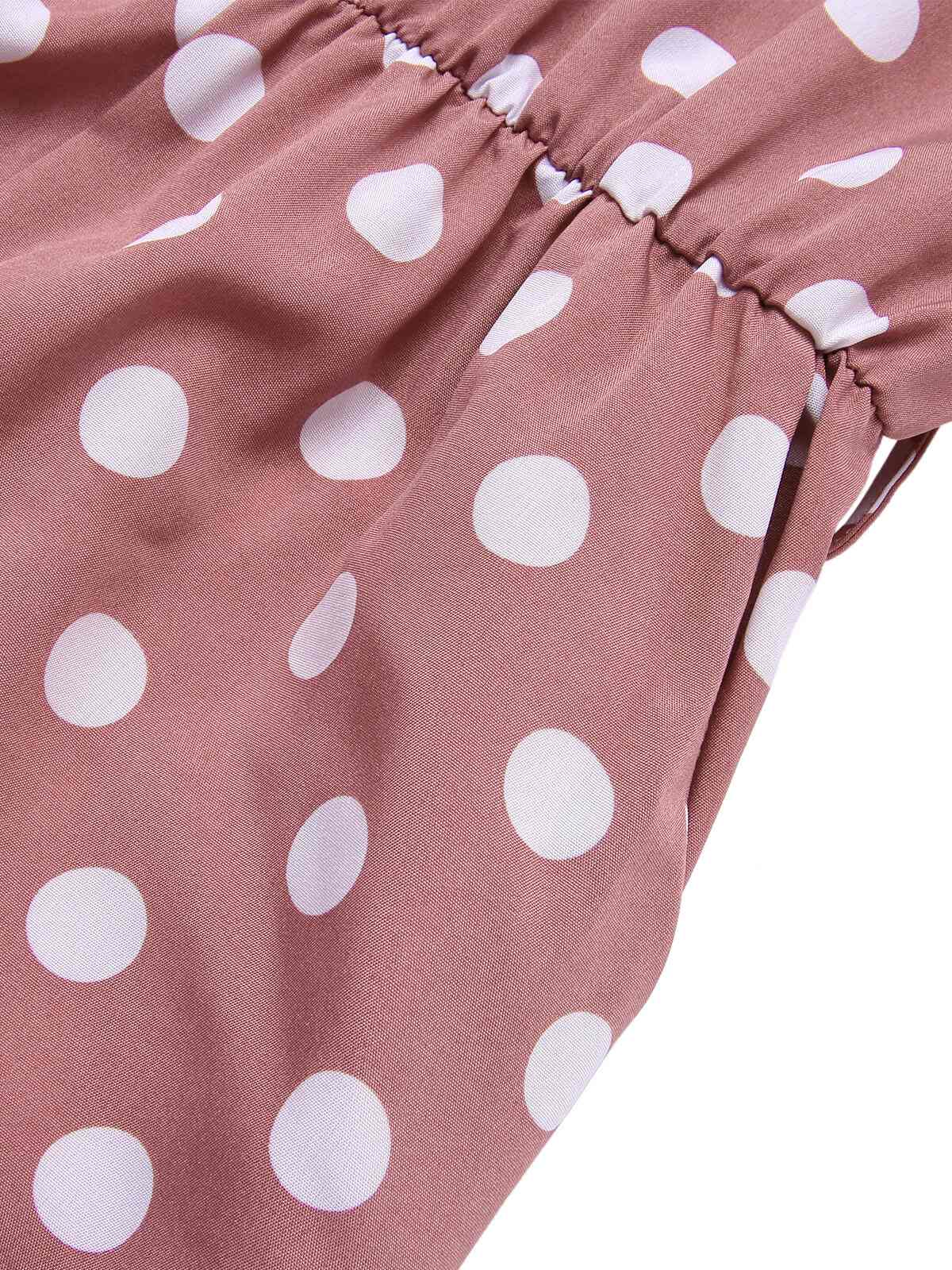 Pink 1930s Polka Dots Drawstring Halter Jumpsuit - Image 4