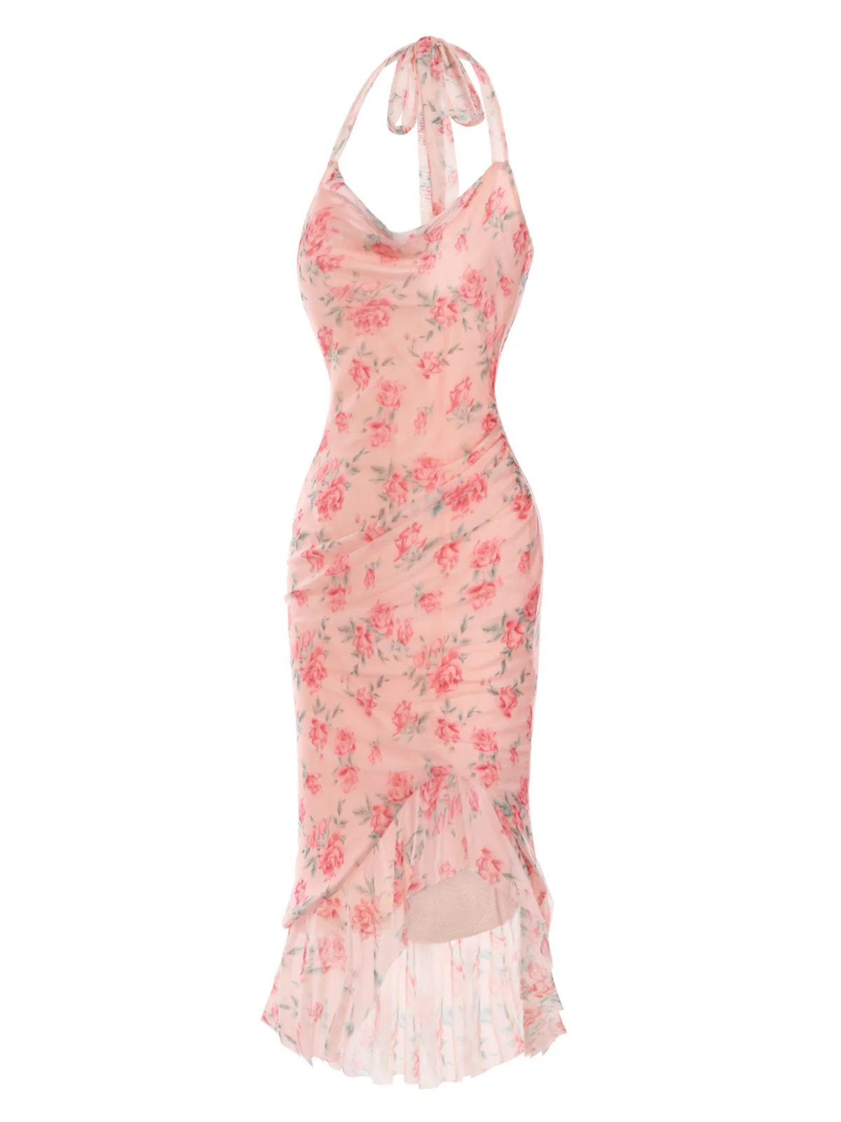 Pink 1930s Rose Silk Mesh Mermaid Dress - Image 5