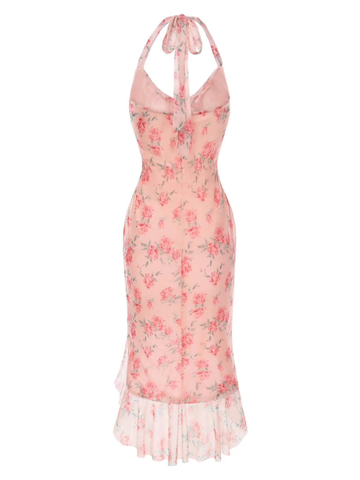 Pink 1930s Rose Silk Mesh Mermaid Dress - Image 5