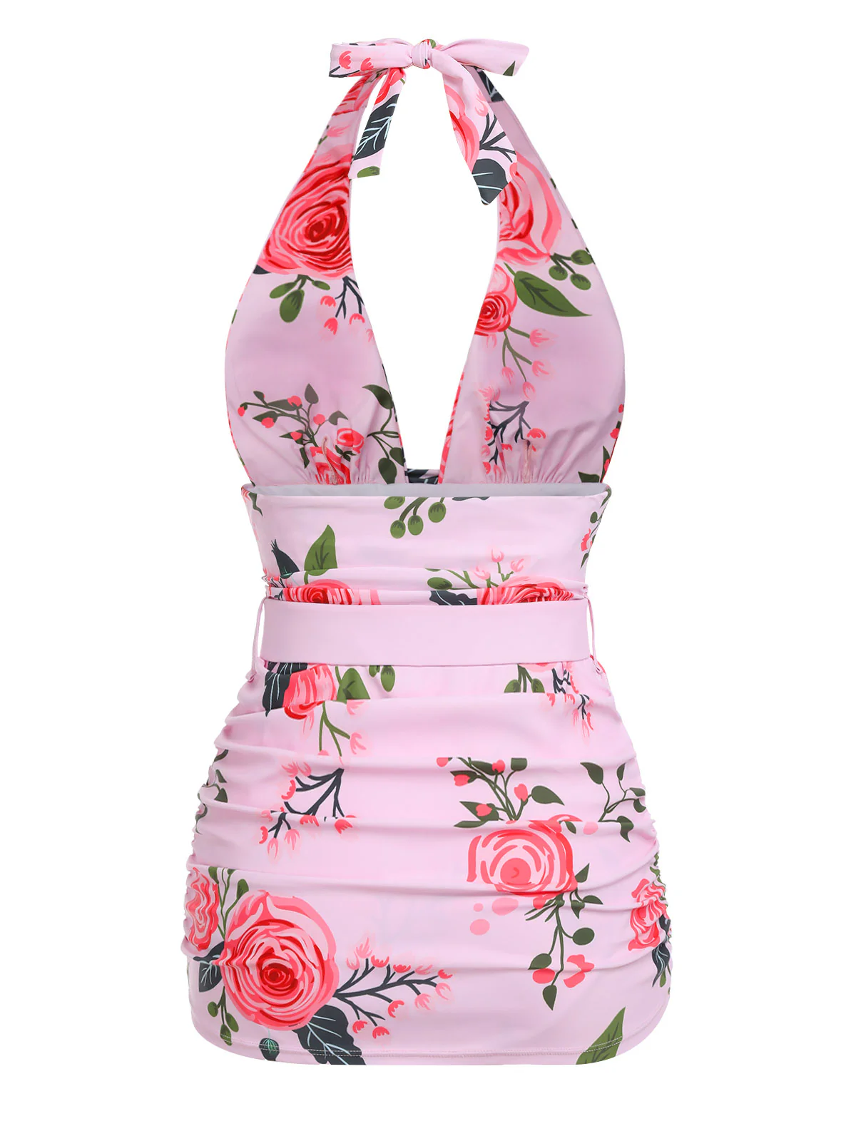 Pink 1930s Roses Halter Belt Swimsuit - Image 4