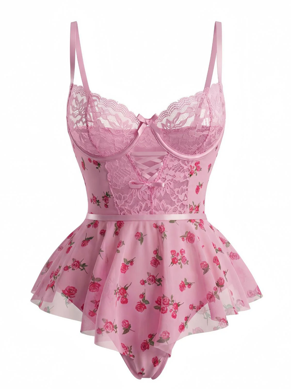 Pink 1930s Slip Roses Bow Lace Sleepwear - Image 2