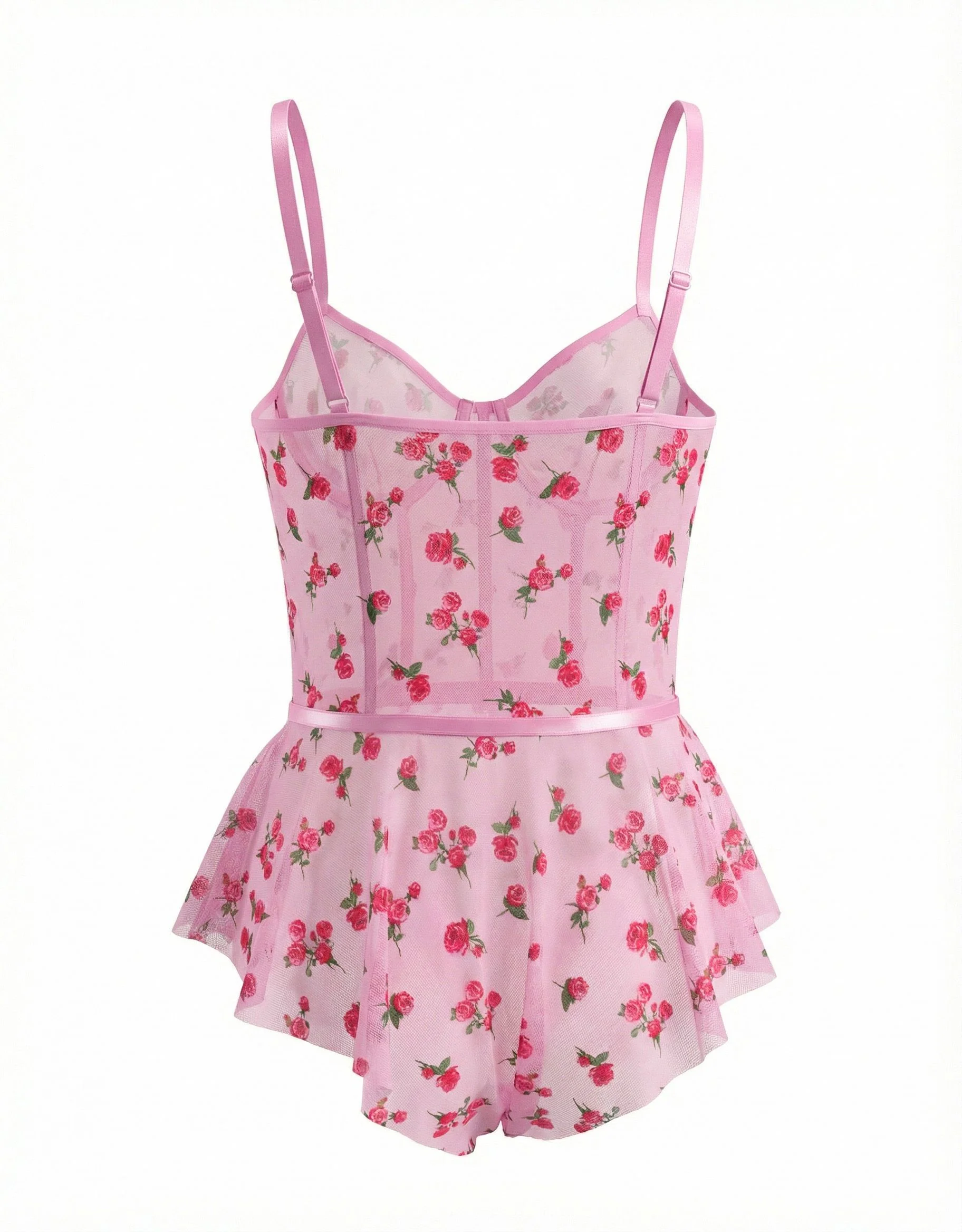 Pink 1930s Slip Roses Bow Lace Sleepwear - Image 3