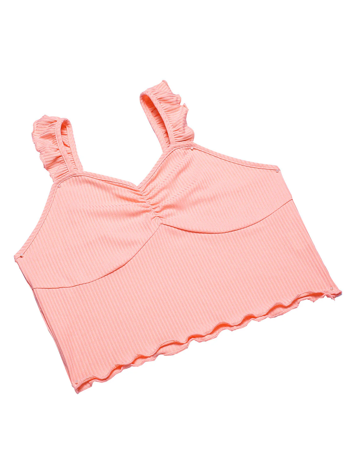 Pink 1930s Solid Ruffles Straps Pajamas - Image 4