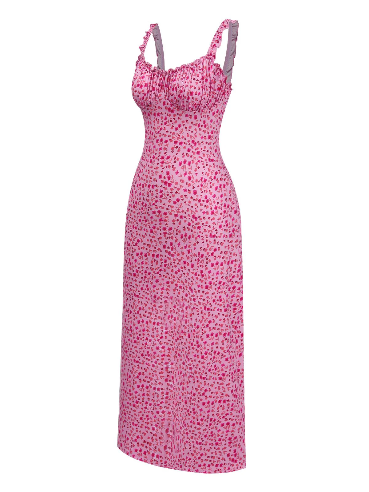 Pink 1930s Spaghetti Strap Boho Ditsy Floral Dress - Image 2