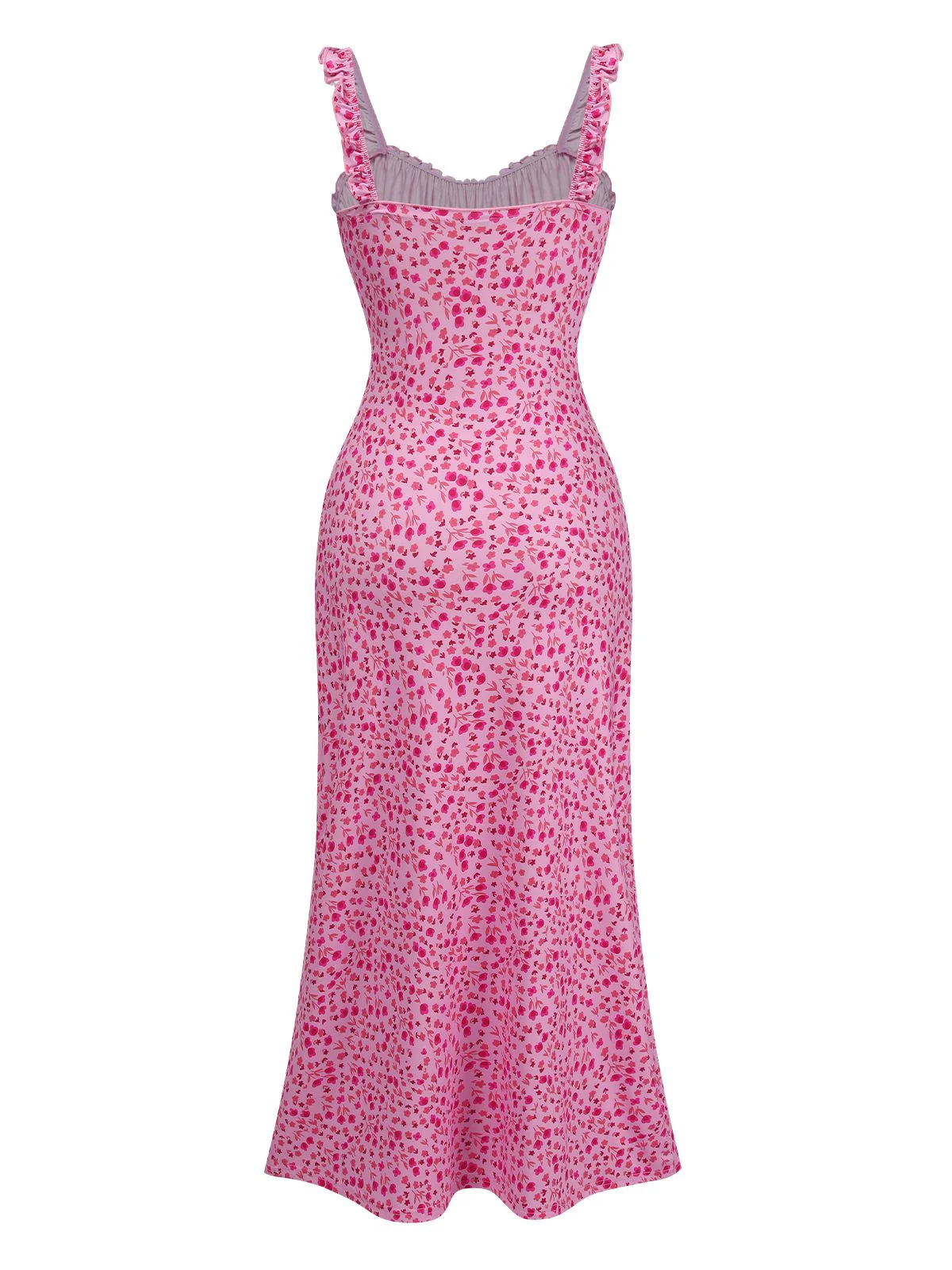 Pink 1930s Spaghetti Strap Boho Ditsy Floral Dress - Image 3