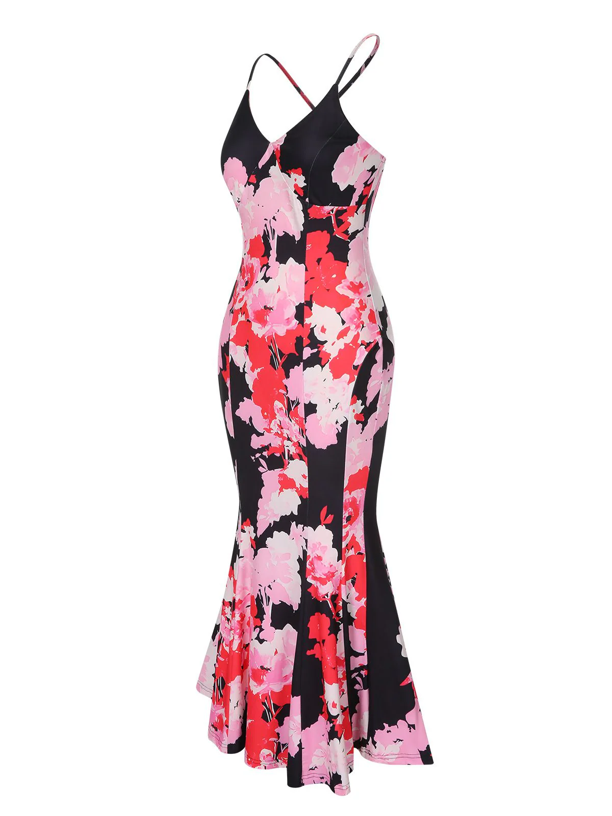 Pink 1930s Spaghetti Strap Floral Mermaid Dress - Image 6