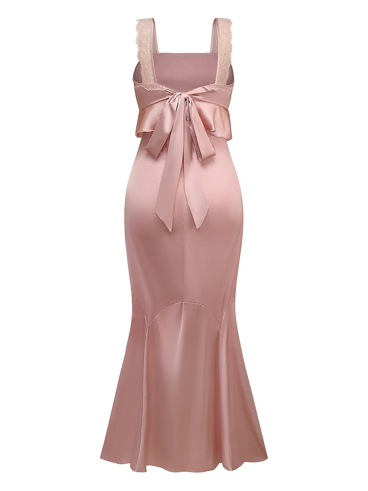 Pink 1930s Strap Lace Ruffles Satin Mermaid Dress - Image 2