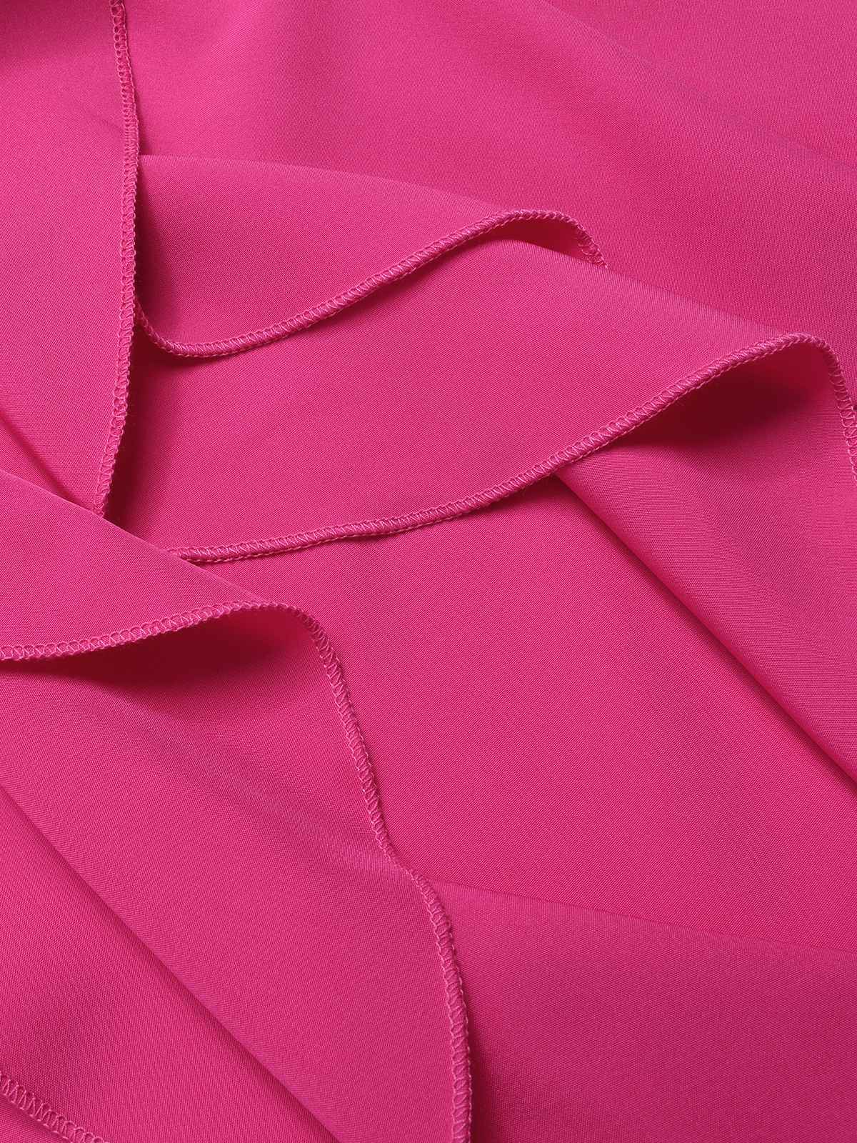 Pink 1930s V-Neck Ruffled Irregular Slit Dress - Image 6