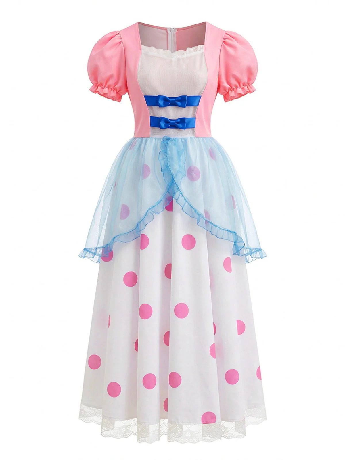 Pink 1940s Bo Peep Cosplay Puff Polka Dot Dress - Image 2