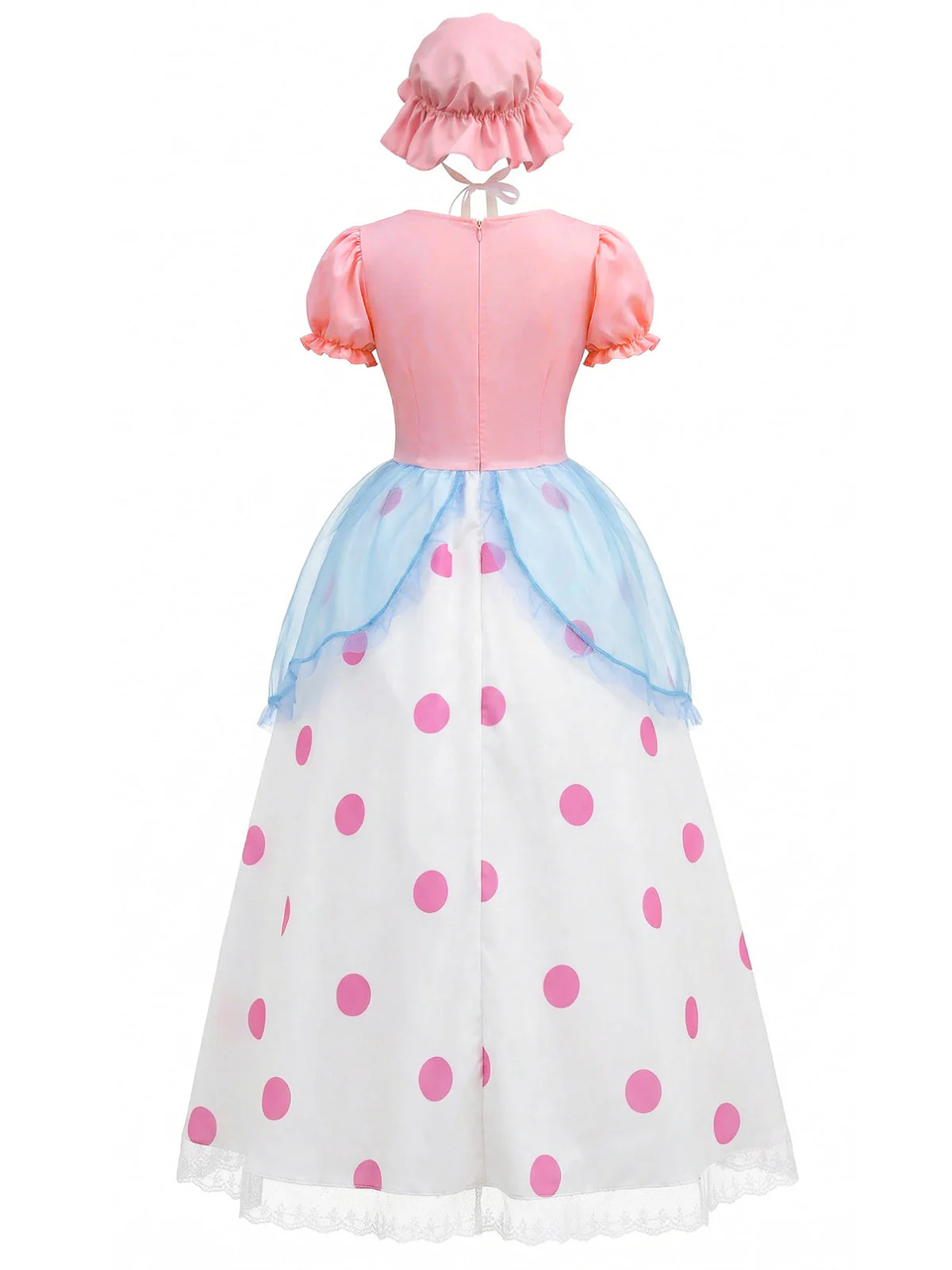 Pink 1940s Bo Peep Cosplay Puff Polka Dot Dress - Image 3