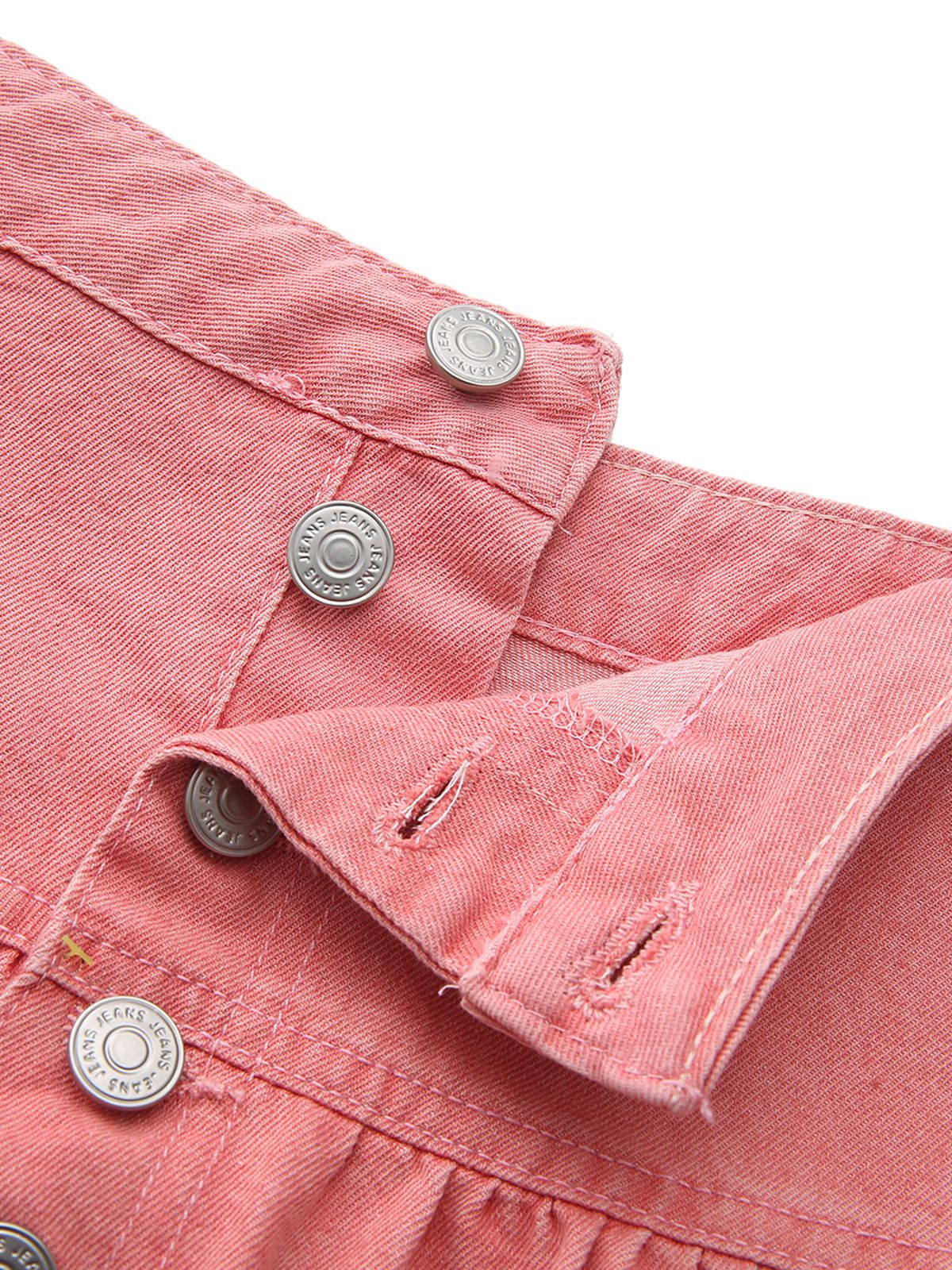 Pink 1940s Denim Button-Down Tiered Maxi Skirt - Image 4
