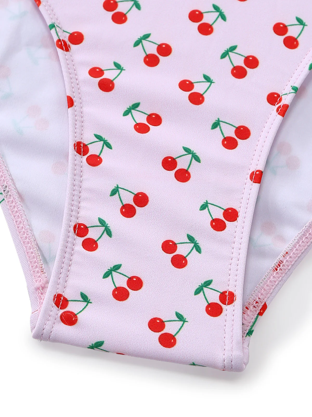 [Pre-Sale] Pink 1940s Cherry Print Lace Trim One-Piece Swimsuit - Image 8