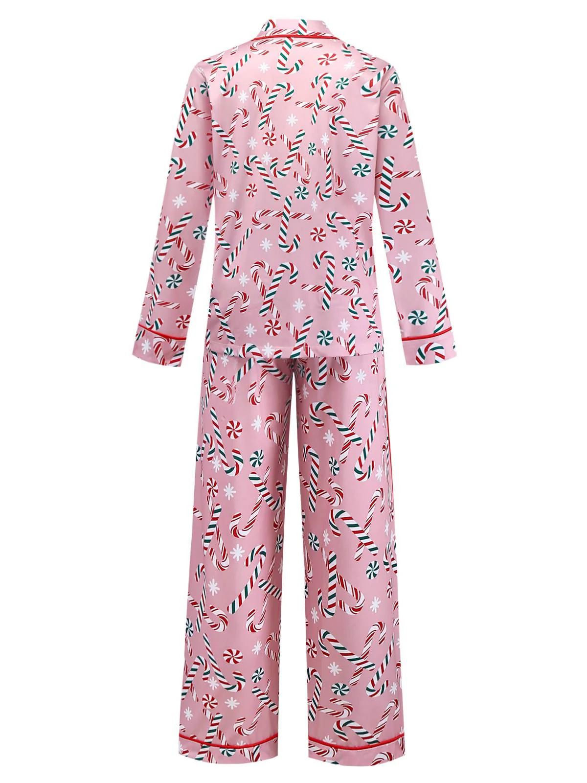 Pink 1940s Christmas Candy Cane Long Pajama Set - Image 3