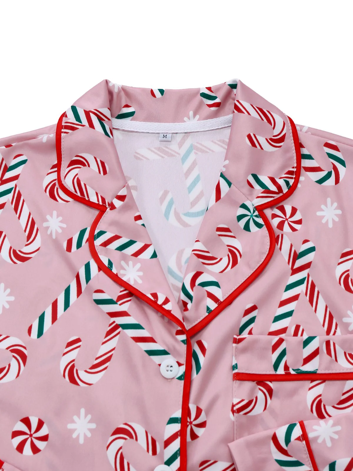 Pink 1940s Christmas Candy Cane Long Pajama Set - Image 4