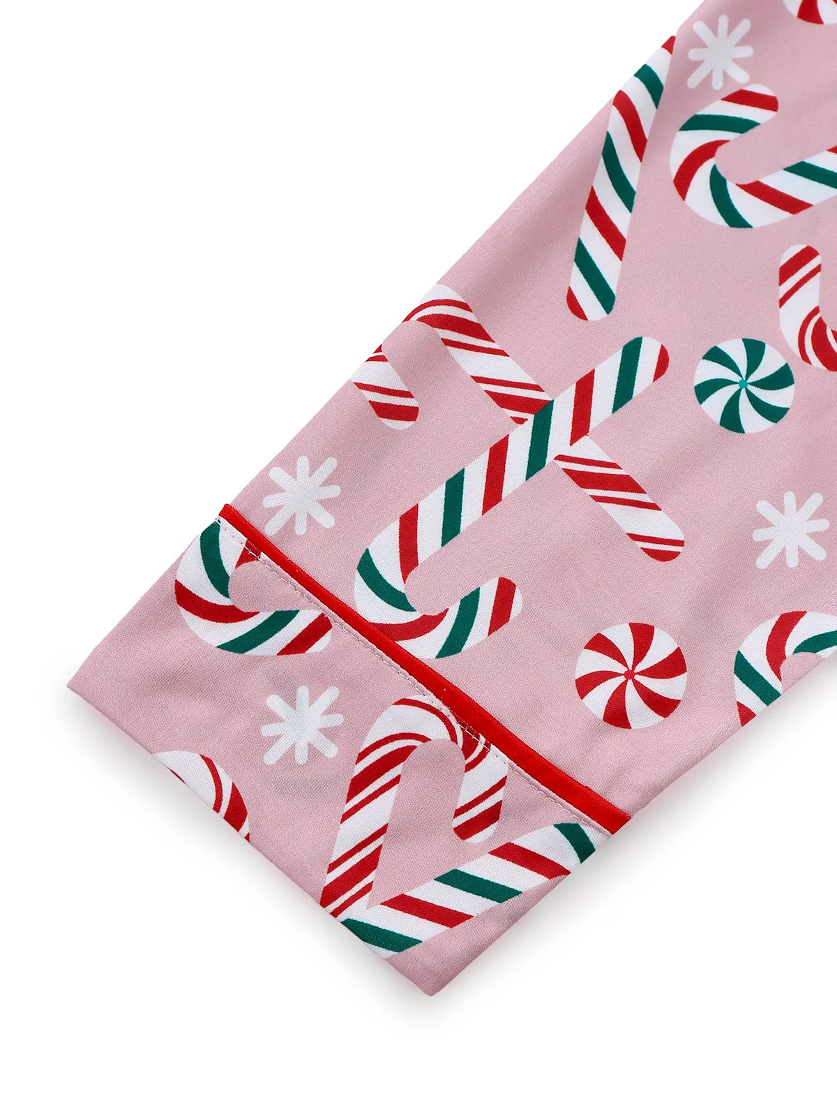 Pink 1940s Christmas Candy Cane Long Pajama Set - Image 5