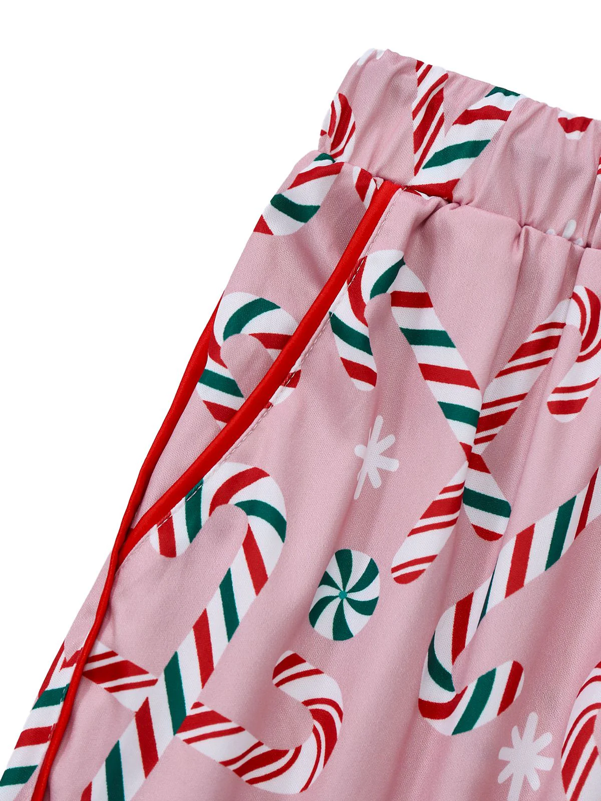 Pink 1940s Christmas Candy Cane Long Pajama Set - Image 6