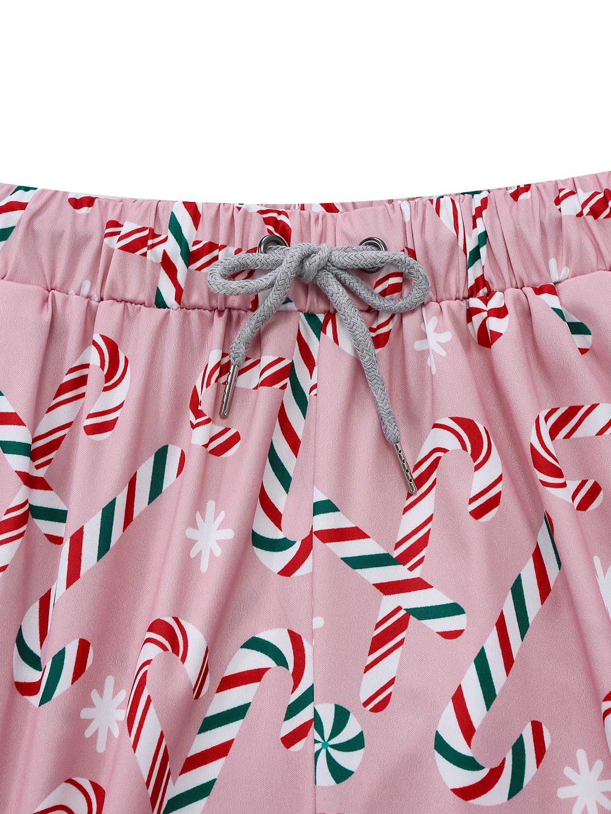 Pink 1940s Christmas Candy Cane Long Pajama Set - Image 7
