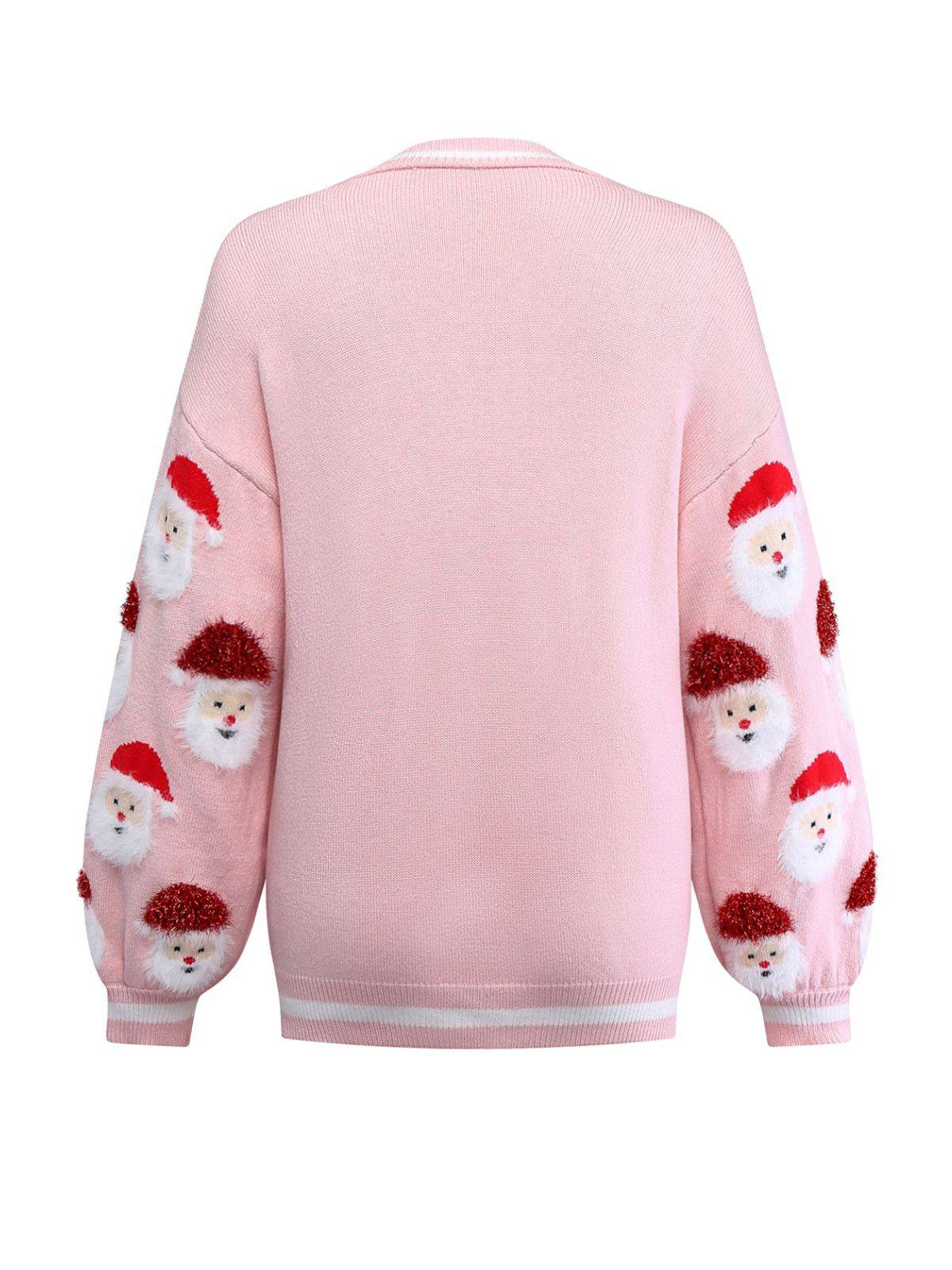 Pink 1940s Christmas Santa Claus Jacquard Cardigan - Image 3