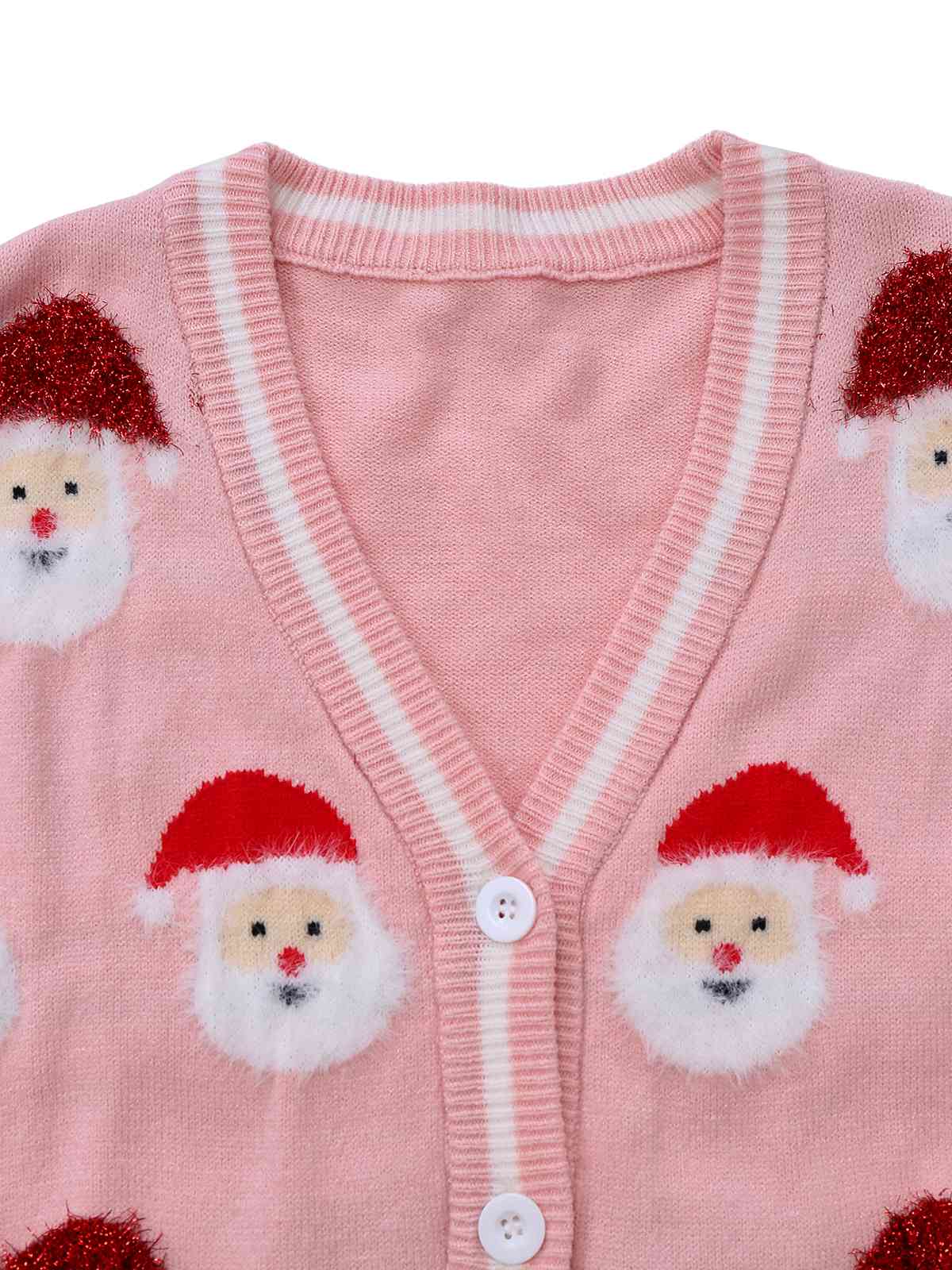 Pink 1940s Christmas Santa Claus Jacquard Cardigan - Image 4