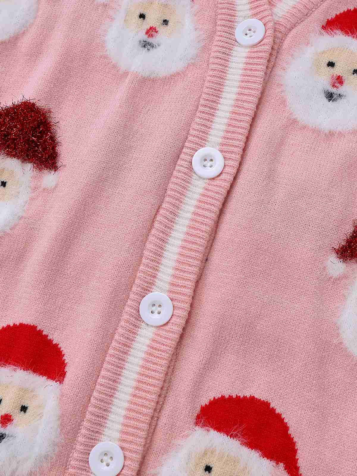 Pink 1940s Christmas Santa Claus Jacquard Cardigan - Image 5