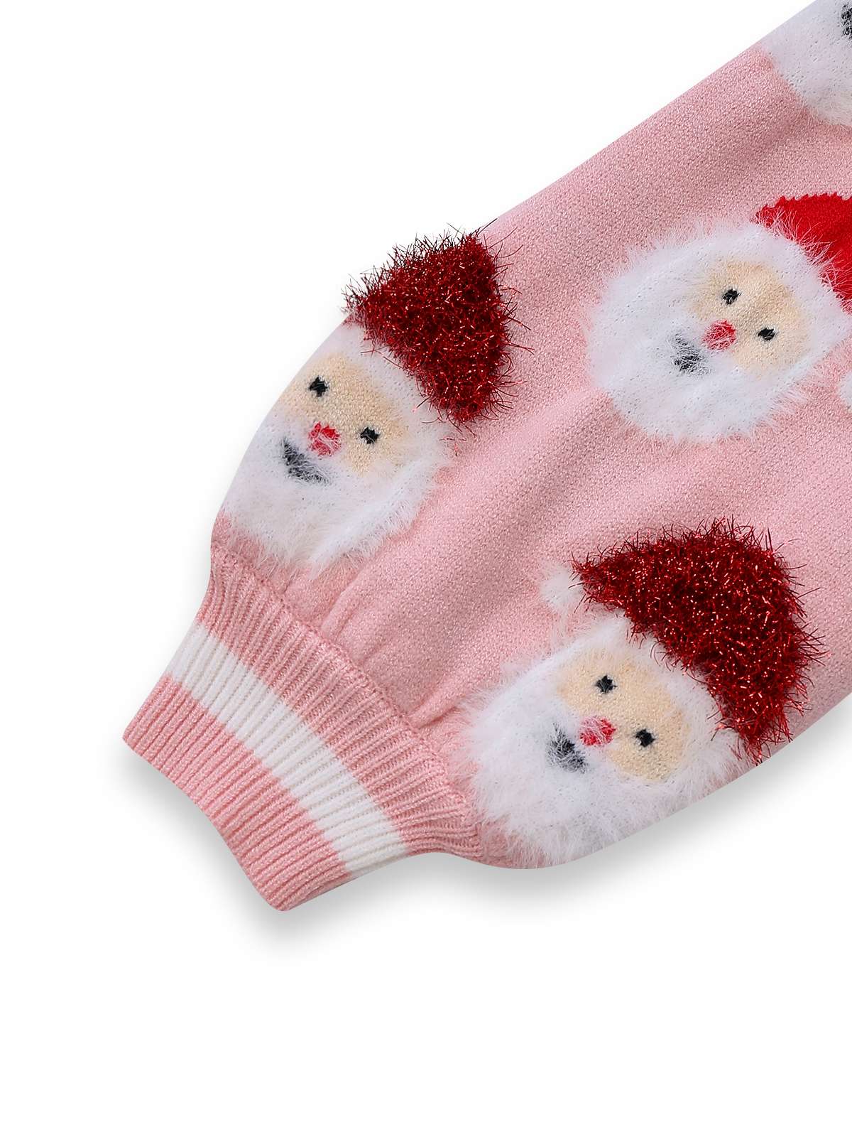 Pink 1940s Christmas Santa Claus Jacquard Cardigan - Image 6