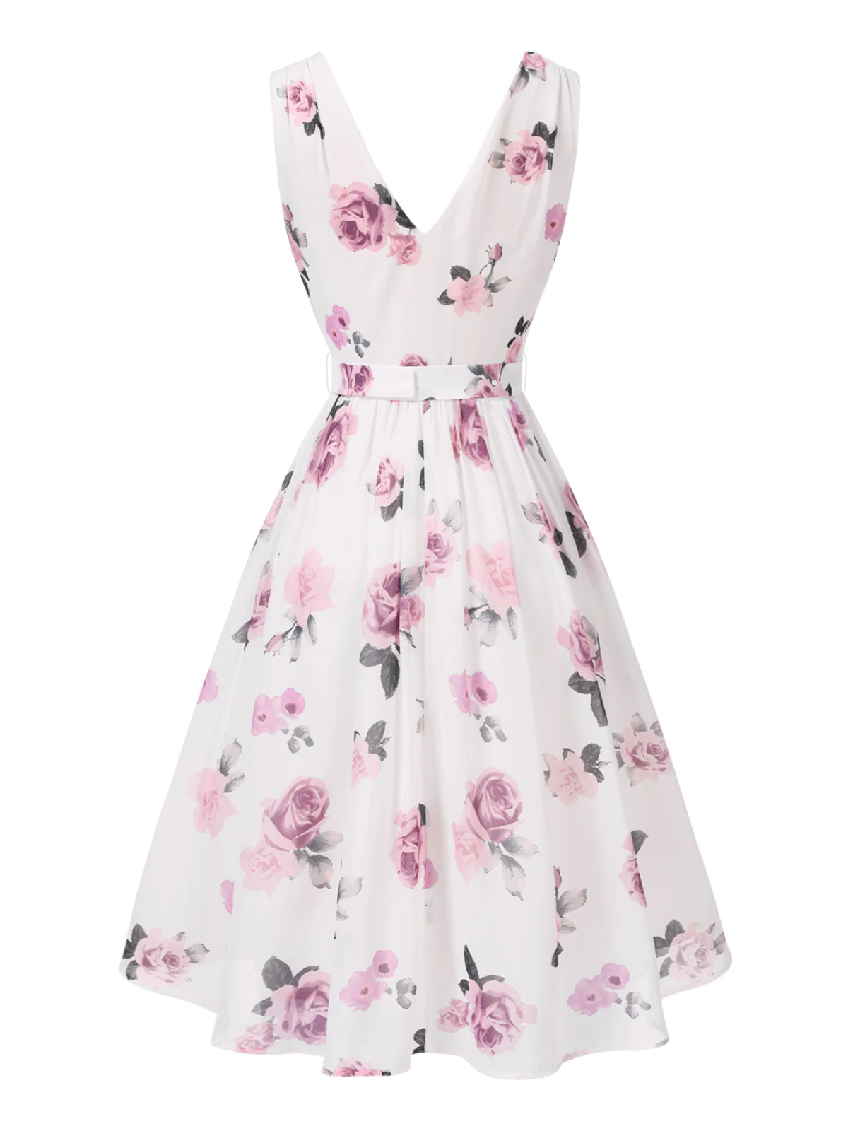[US Warehouse] Pink 1940s Deep V-Neck Chiffon Rose Dress - Image 6