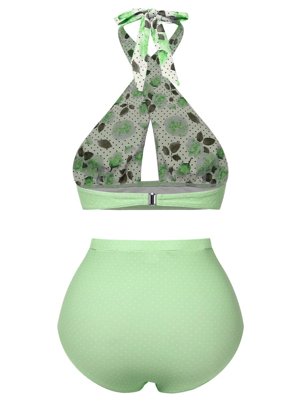 Green 1940s Floral Cross Halter Swimsuit - Image 2
