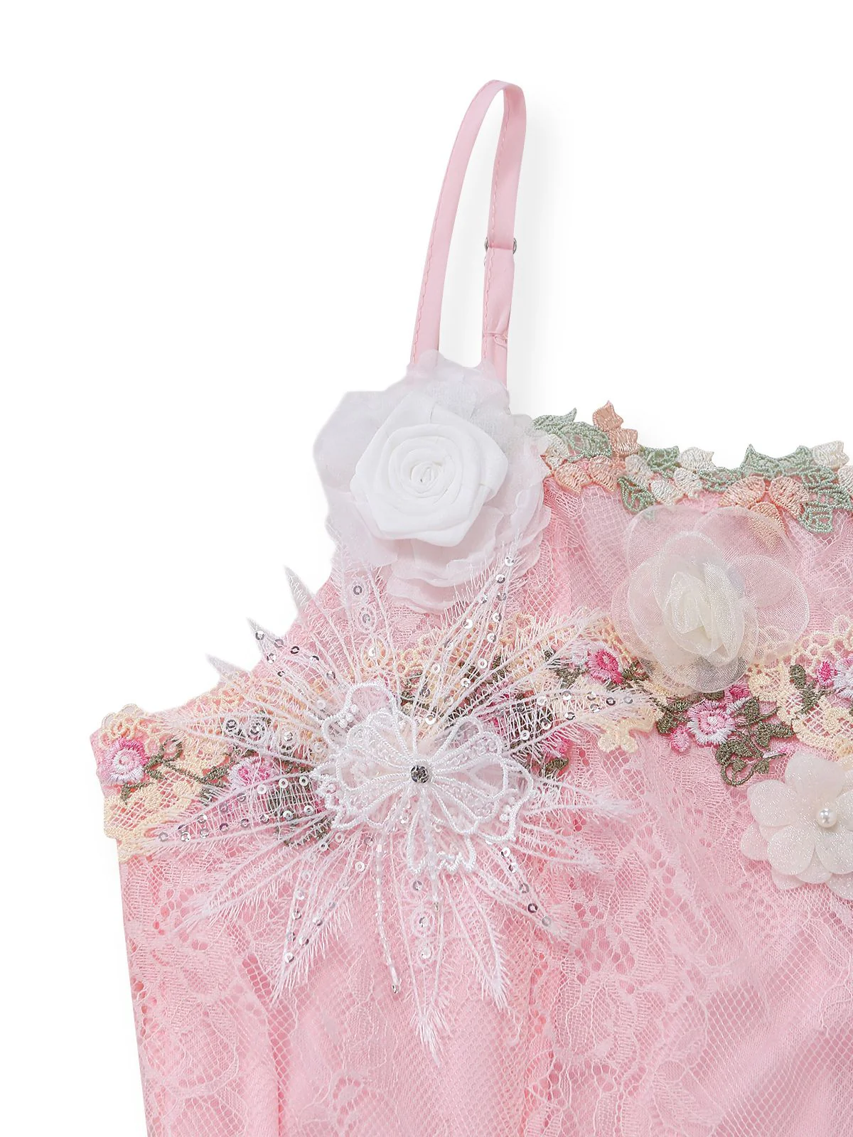 Pink 1940s Floral Lace Spaghetti-Strap Maxi Dress - Image 4