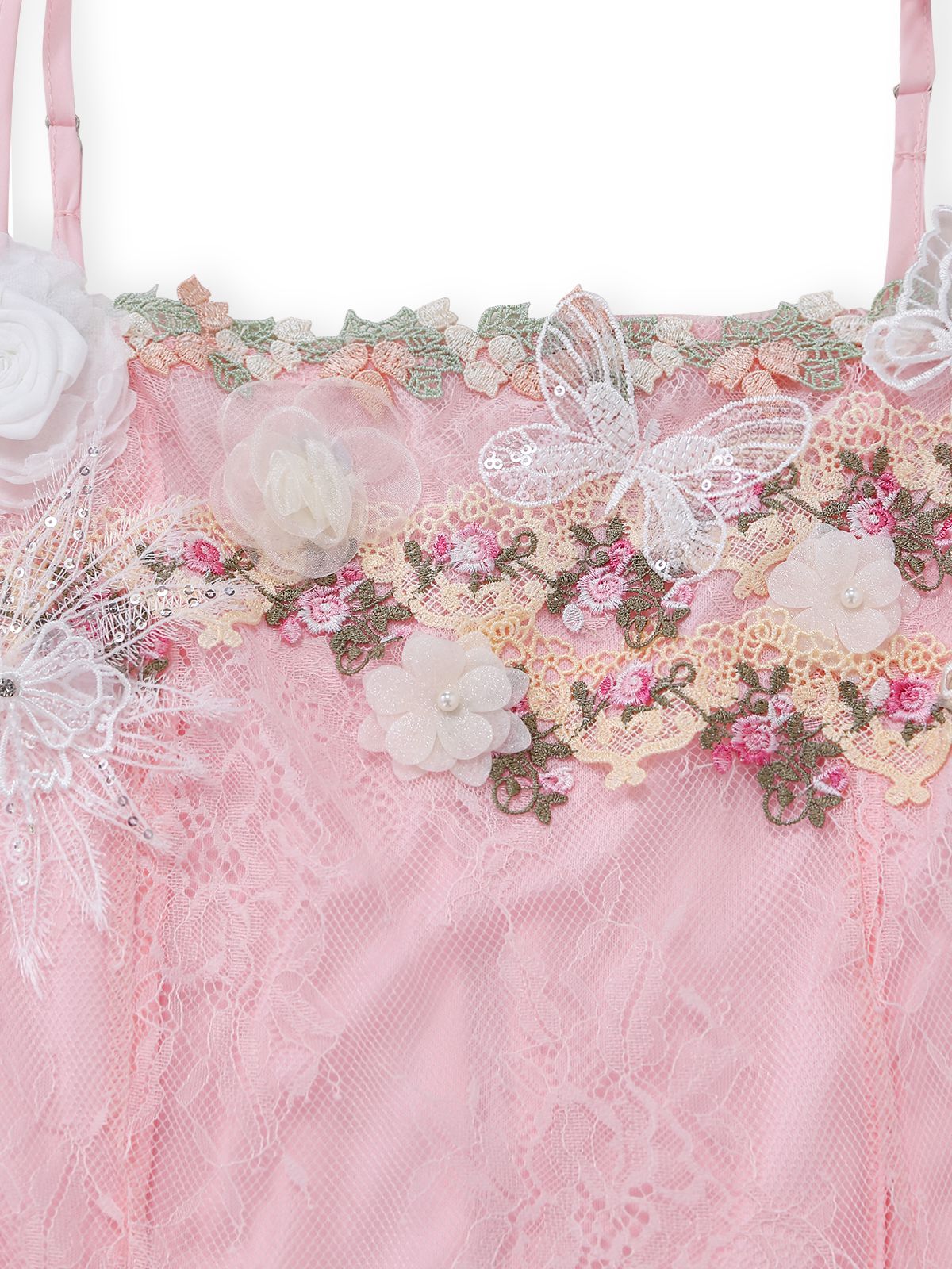 Pink 1940s Floral Lace Spaghetti-Strap Maxi Dress - Image 5