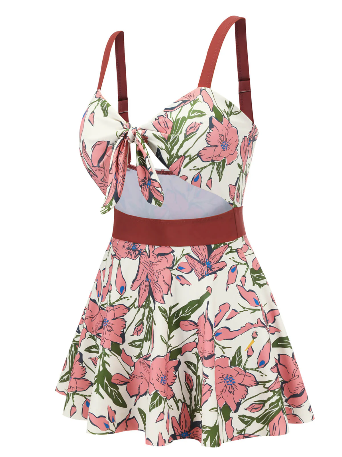 Pink 1940s Floral Strap One-Piece Swimsuit - Image 3