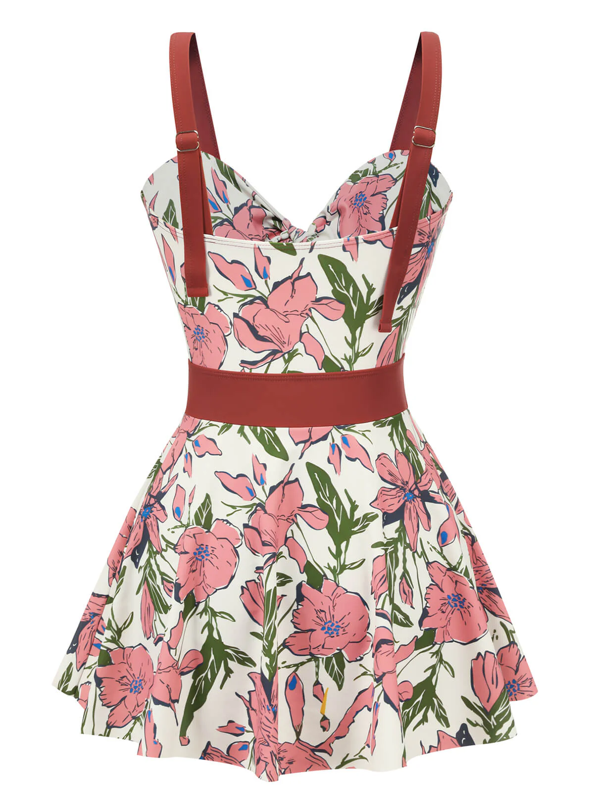 Pink 1940s Floral Strap One-Piece Swimsuit - Image 4
