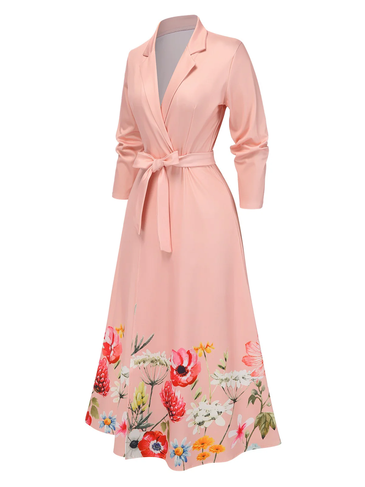 Pink 1940s Floral Tie-Up Blazer Dress - Image 2
