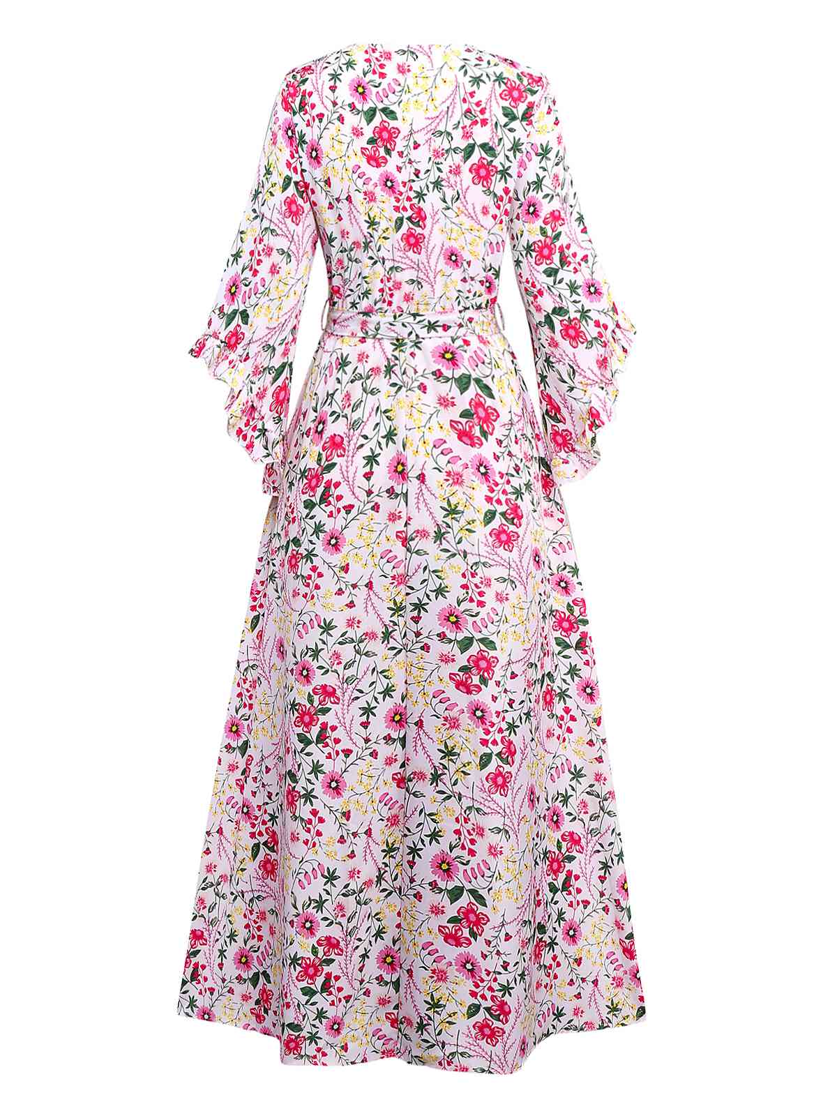 Pink 1940s Flouce Sleeve V-Neck Floral Dress - Image 2