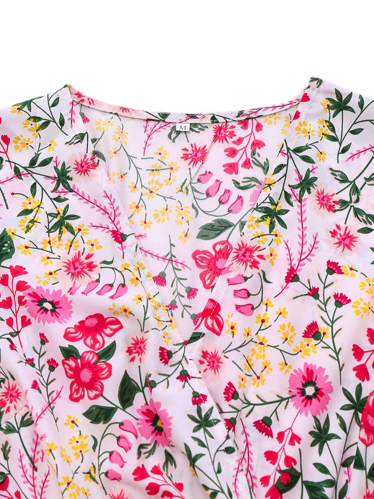 Pink 1940s Flouce Sleeve V-Neck Floral Dress - Image 3
