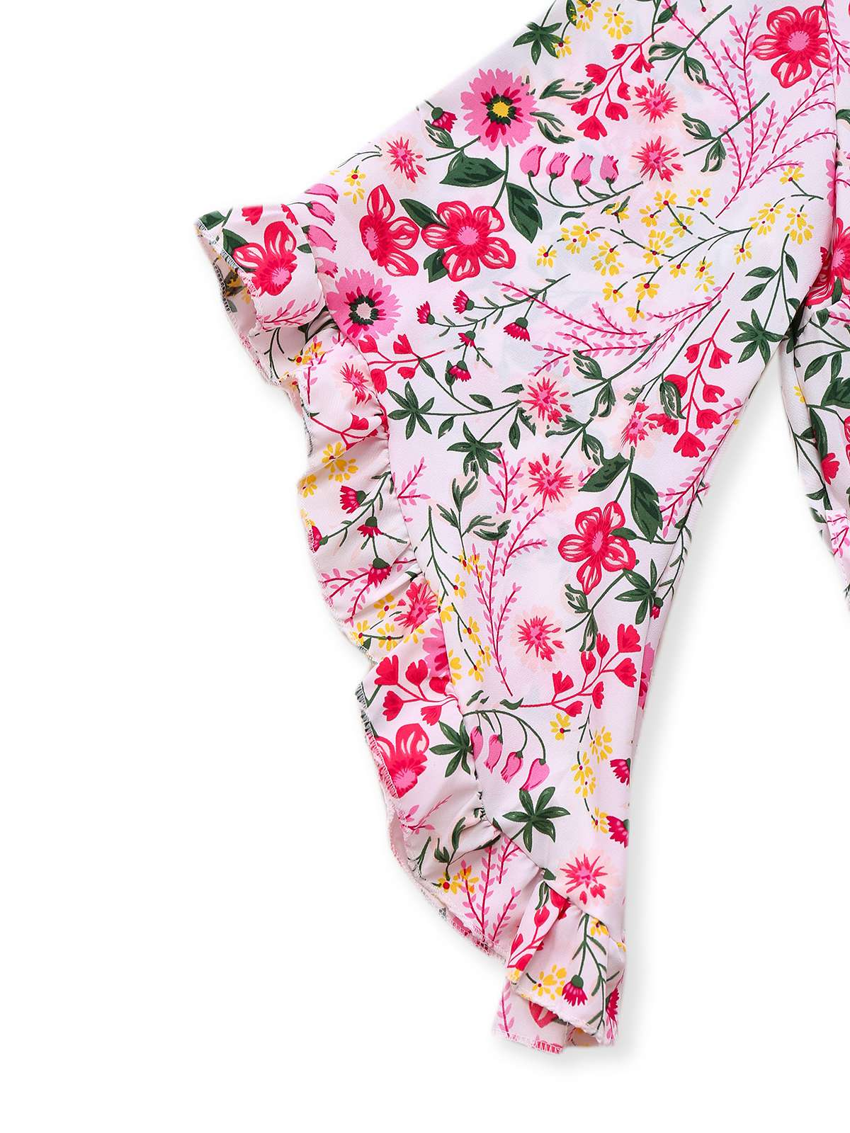 Pink 1940s Flouce Sleeve V-Neck Floral Dress - Image 4