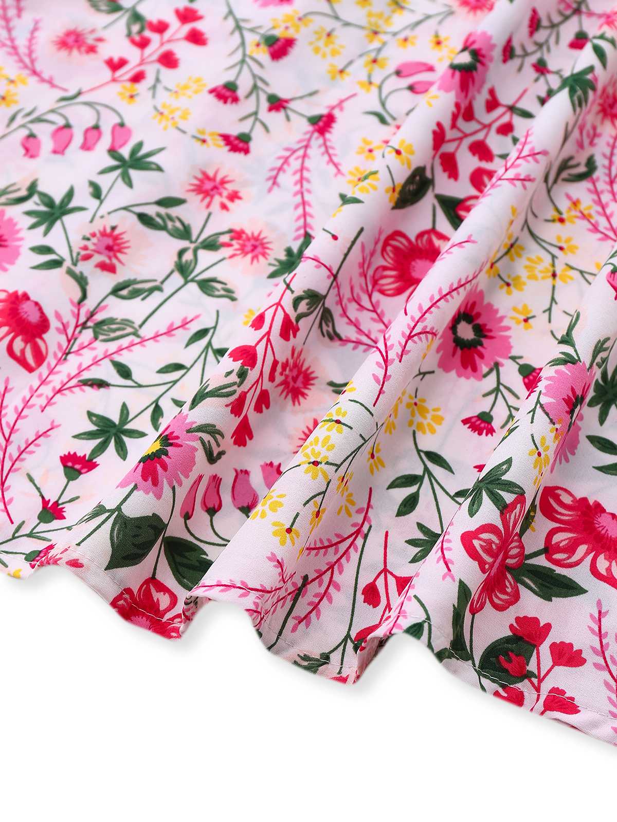 Pink 1940s Flouce Sleeve V-Neck Floral Dress - Image 5