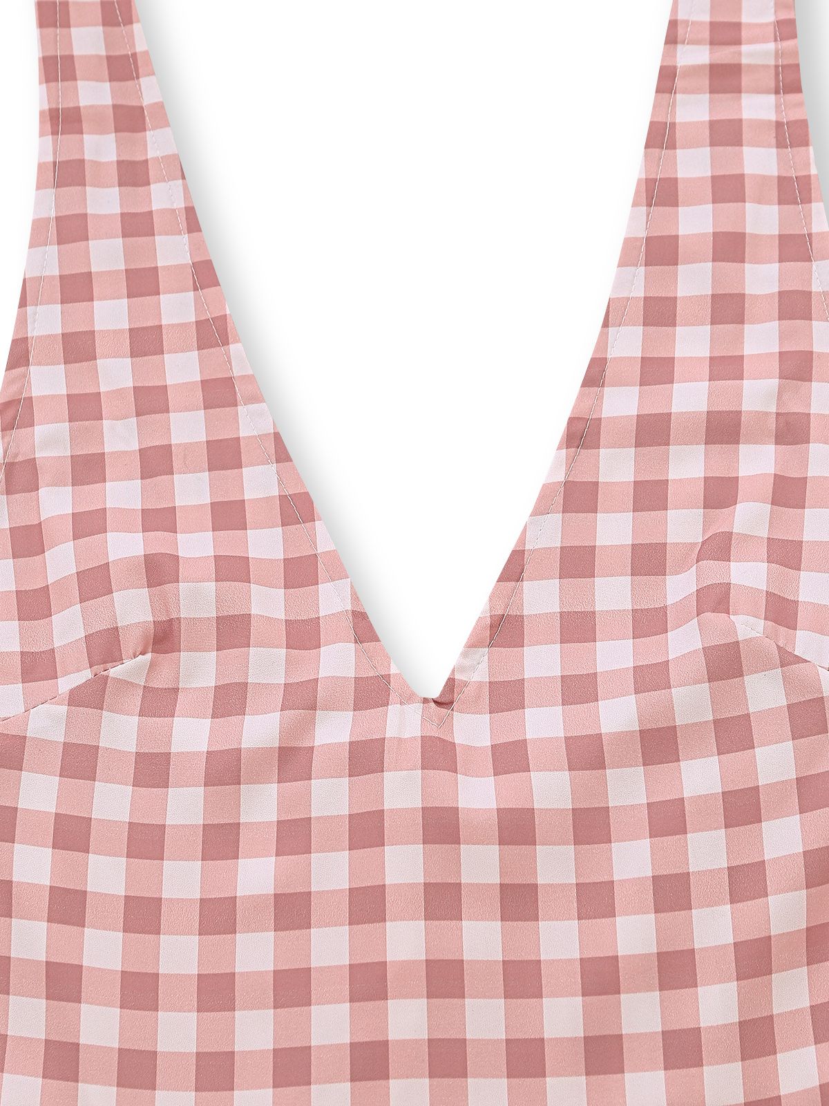 Pink 1940s Gingham V-Neck Sleeveless Flared Maxi Dress - Image 4