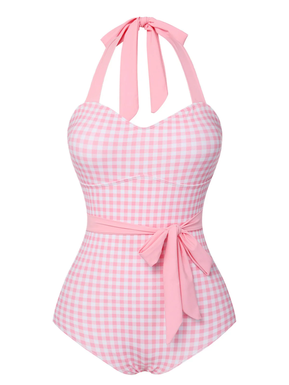 Pink 1940s Plaid Halter One-Piece Swimsuit - Image 2