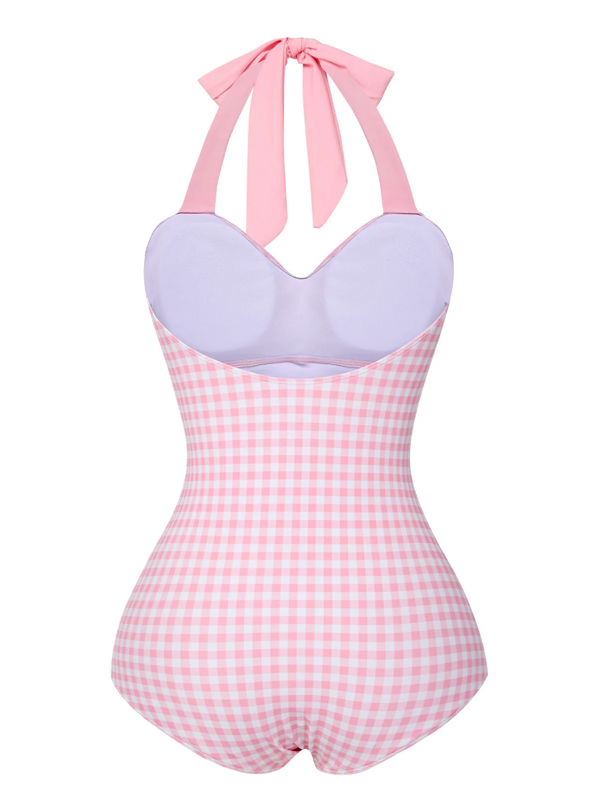 Pink 1940s Plaid Halter One-Piece Swimsuit - Image 4