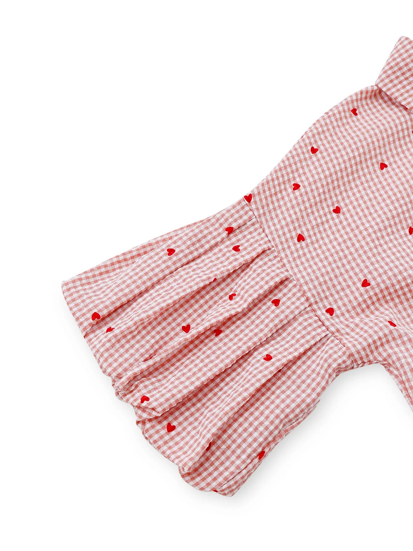 Pink 1940s Plaid Heart Lantern Sleeve Belted Dress - Image 4