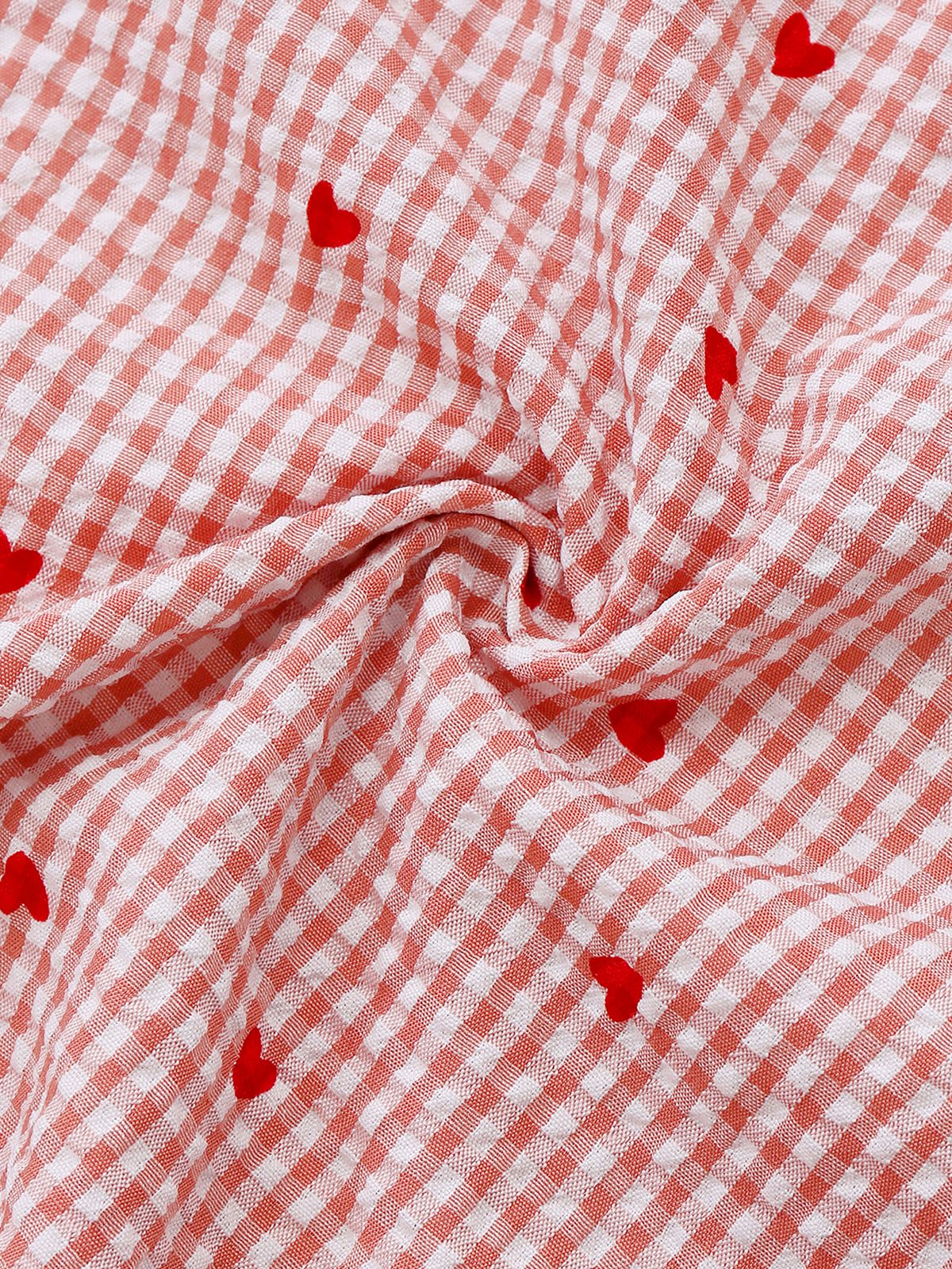 Pink 1940s Plaid Heart Lantern Sleeve Belted Dress - Image 6
