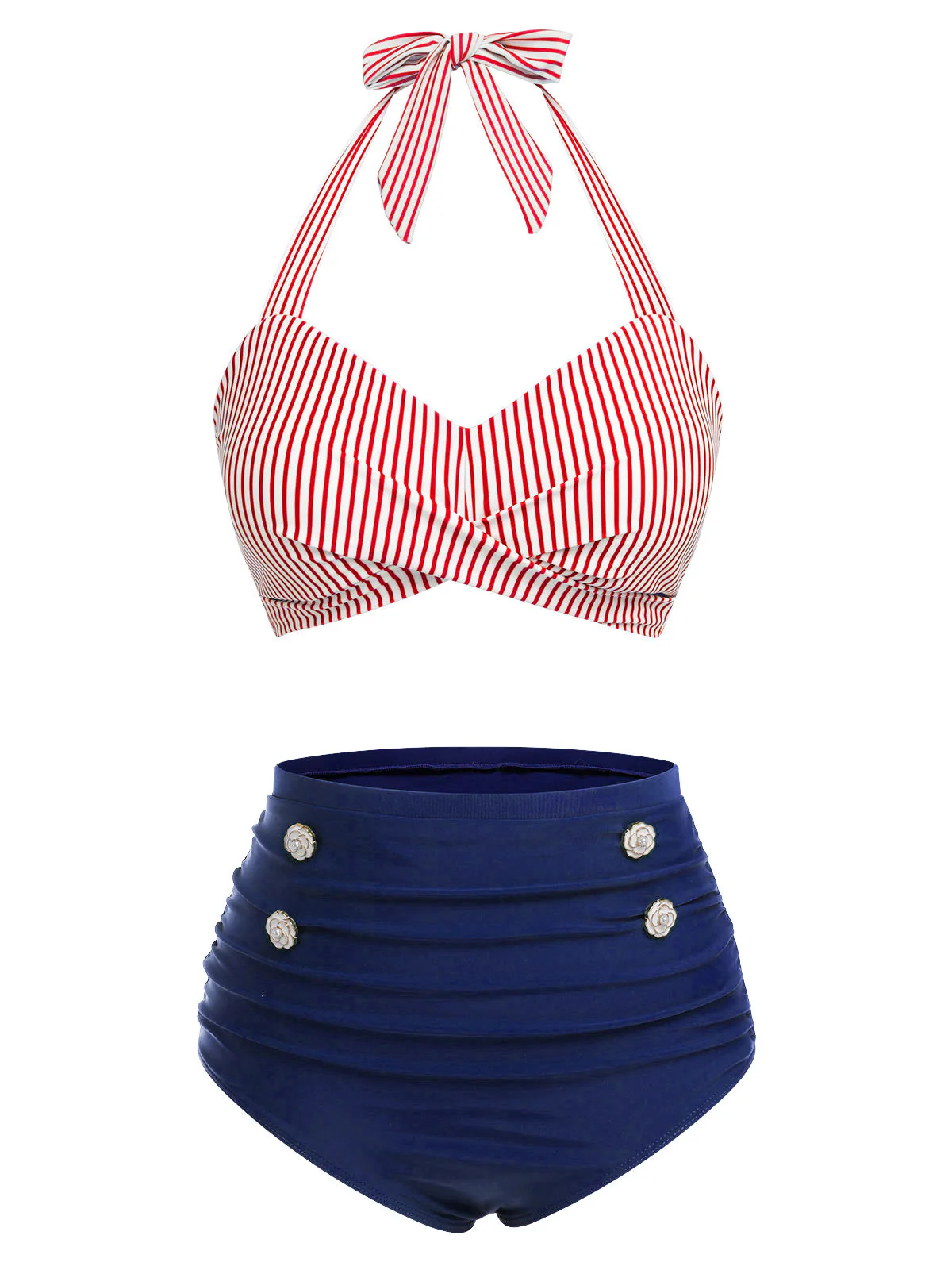 Green 1940s Striped Halter Swimsuit Set - Image 9