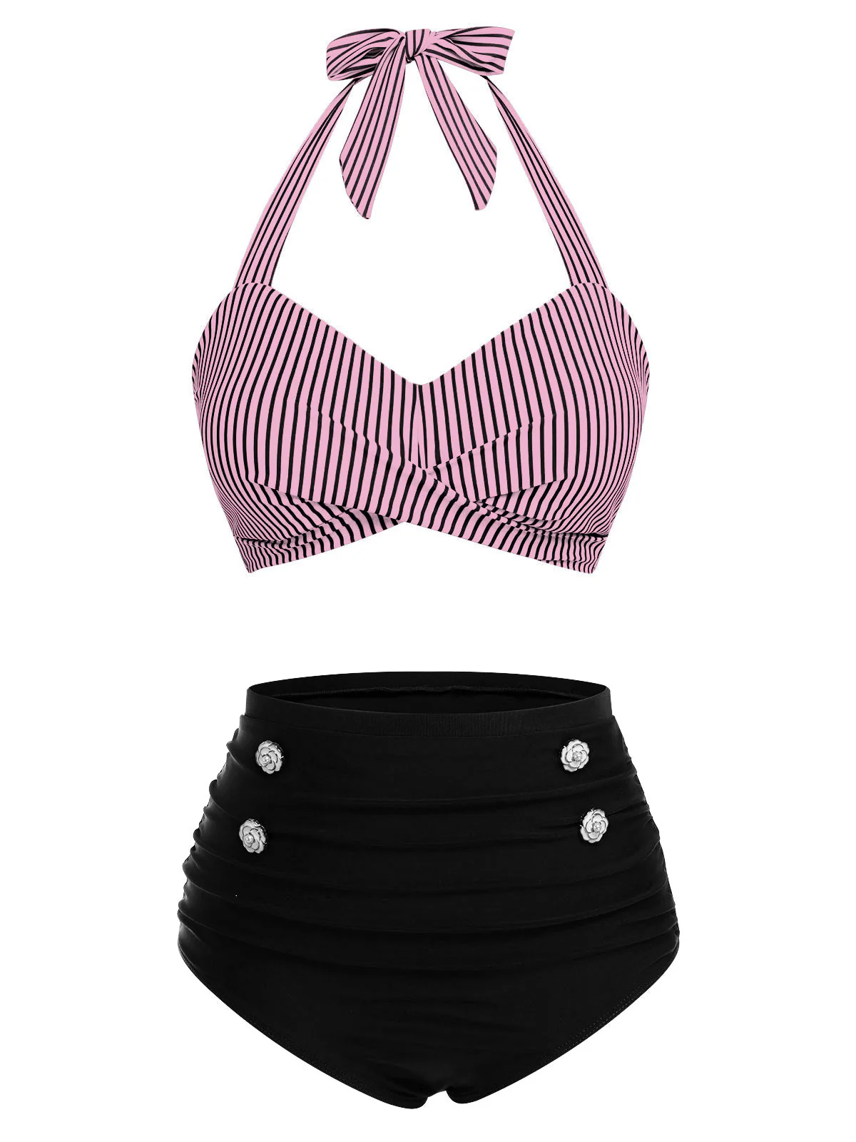 Green 1940s Striped Halter Swimsuit Set - Image 10