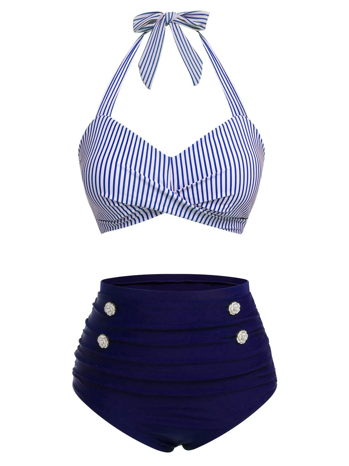 Green 1940s Striped Halter Swimsuit Set - Image 8