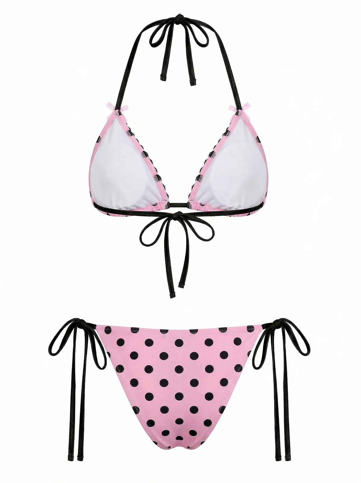Pink 1940s Polka Dot Lace Bikini Set - Image 2