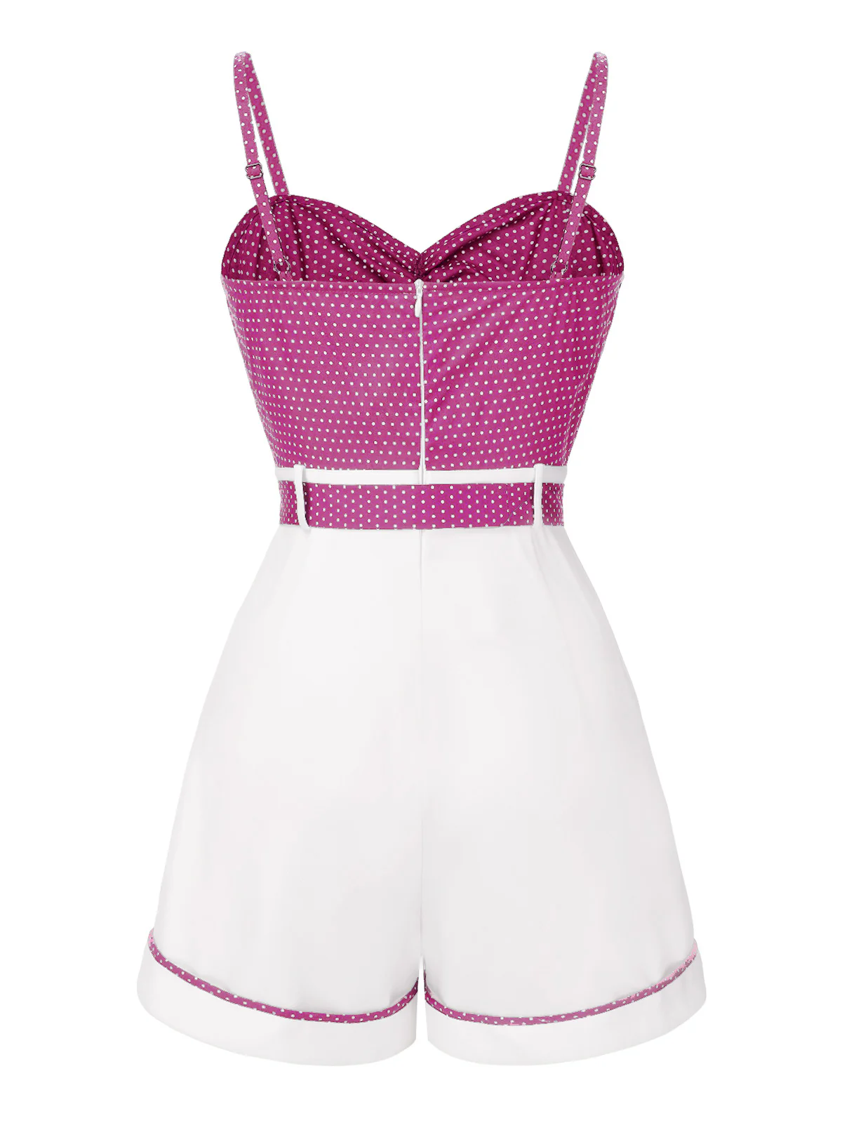 Pink 1940s Polka Dot Patchwork Suspender Romper - Image 3